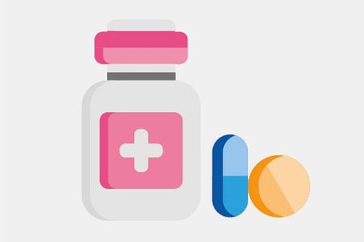 Stilisierte Medikamentendose, stilisierte Medikamentenkapsel und stilisierte Tablette