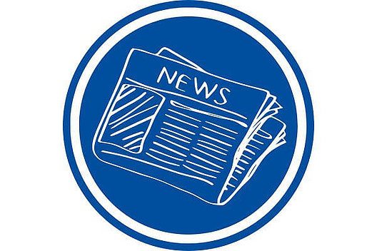 Grafik Newsmeldungen Grafik: Blauer Kreis mit einer gezeichneten Zeitung und der Aufschrift "News" darin