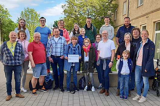 Impressionen vom Barfußgang der Regionalgruppe Münster des Mukoviszidose e.V. am 8.5.2024 anlässlich des MUKOmoves. Impressionen vom Barfußgang der Regionalgruppe Münster des Mukoviszidose e.V. am 8.5.2024 anlässlich des MUKOmoves. Gruppenfoto von mehreren Personen der Gruppe in Wanderkleidung.