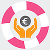 Rettungsring, Hände und Eurozeichen: Icon zum Unterstützungsfonds des Mukoviszidose e.V. 
