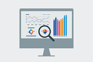 Icon: Computer mit Statistiken - Deutsches Mukoviszidose-Register