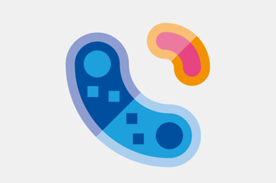 Icon mit zwei stilisierten Bakterien, ein größeres in Blau und ein kleineres in rot. 