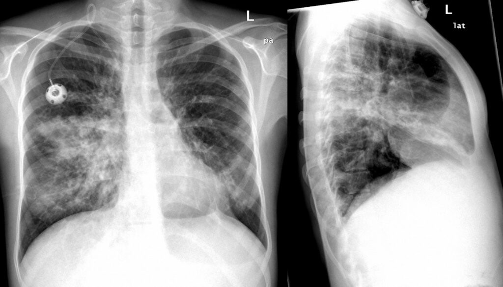 Röntgen-Aufnahme des Brustkorbs bei einer 18-jährigen CF-Patientin