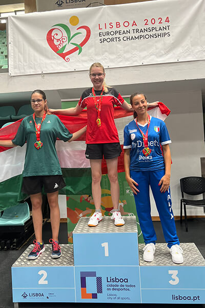 Stefanie auf dem Treppchen - bei den europäischen Transplant Games in Lissabon 2024
