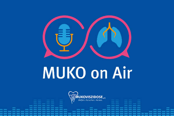 MUKO on Air - der Podcast des Mukoviszidose e.V.: auf dem Cover sieht man eine stilisierte Lunge und ein stilisiertes Mikrophon. 