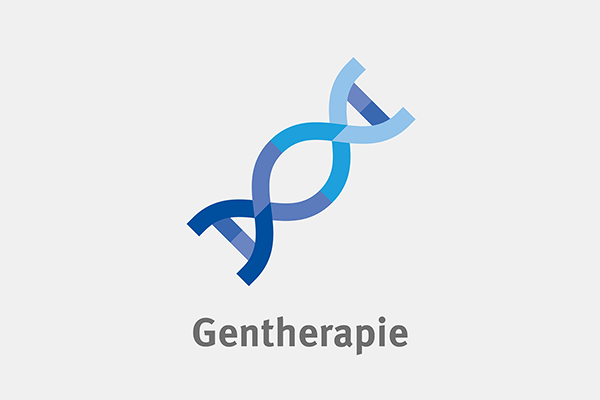 Schematische Darstellung eines DNA-Strangs, darunter das Wort "Gentherapie"