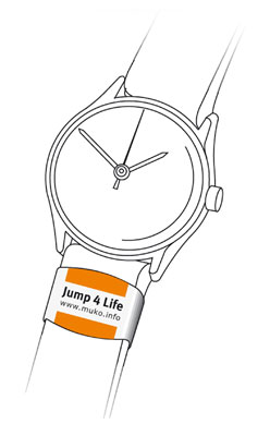 Gezeichnete Uhr mit Text "Jump 4 Life"