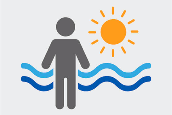 Schematische Darstellung eines Menschen am Meer. Das heilsame Klima am Meer tut Mukoviszidose-Betroffenen gut. 