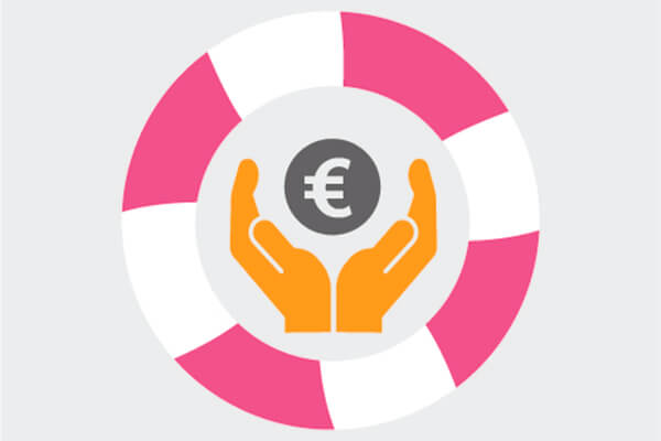 Rettungsring, Hände und Eurozeichen: Icon zum Unterstützungsfonds des Mukoviszidose e.V. 